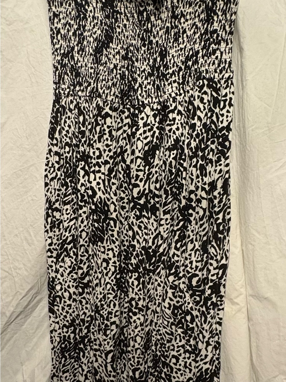Strapless Black & White Animal-Print Maxi Dress